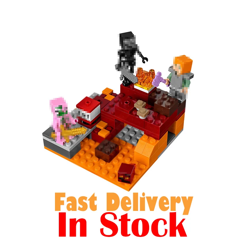 

2018 LEPIN My World Minecraft 18034 94PCS the Nether Fight Zombie Building Blocks Brick toys for children Birthday gift 21139