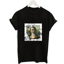 Vogue Mona lisa/Новинка; футболка Веселая camisetas harajuku; футболка mujer; Новинка; женская черная одежда с короткими рукавами