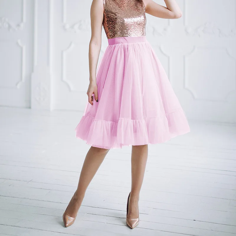 Женские розовые тюлевые юбки на заказ, Женская длинная юбка s, Женская эластичная плиссированная юбка-пачка с высокой талией