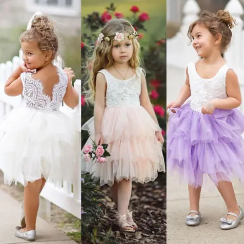 Летние Детские торжественные платья для маленьких девочек фатиновые кружевные платья-пачки с открытой спиной нарядное платье для девочек на свадьбу платье принцессы на день рождения