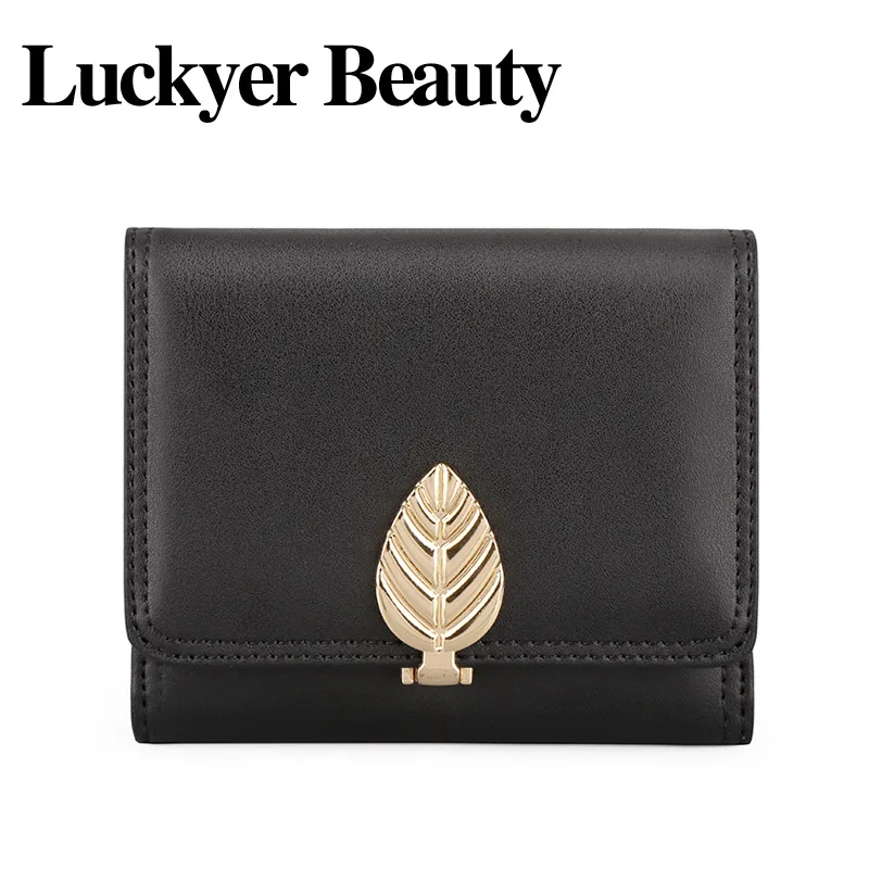 LUCKYER Красота Роскошные кожаные женские кошельки и кошельки маленькая молния Простые Модные - Цвет: Black