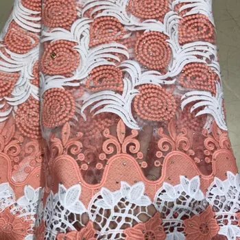 

5 yards 2019 Latest Lace Fabric High Quality African 3D Flower Mesh Lace Fabric French Tulle Net Lace Fabric With Stones WY5