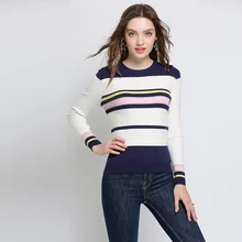 Женские Вискоза офисные повседневные трикотажные Полный Осень красочные большие размеры в полоску