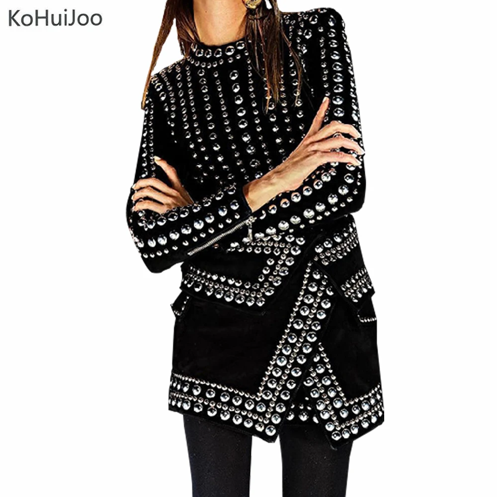 KoHuiJoo Streetwear Skinny Black Rivet Dress 2019 Autumn Winter New