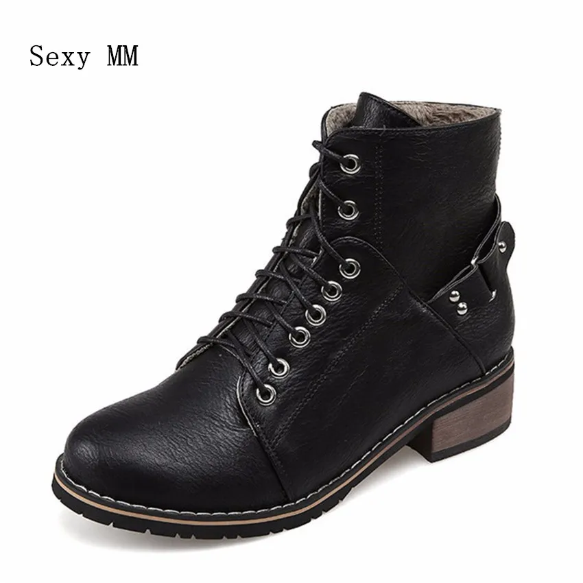 

Spring Autumn Women Ankle Boots Square Low Heel Woman Short Motorcycle Boots Shoes High Quality Plus Size 34-40 41 42 43 botas
