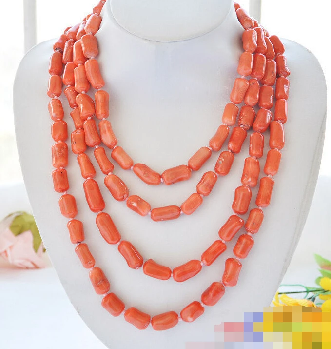 

0987 pink cylinder coral necklace