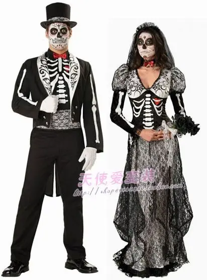 Halloween Disney vampire bride sweethearts outfit in men and women with COSPLAY costume wedding dresses