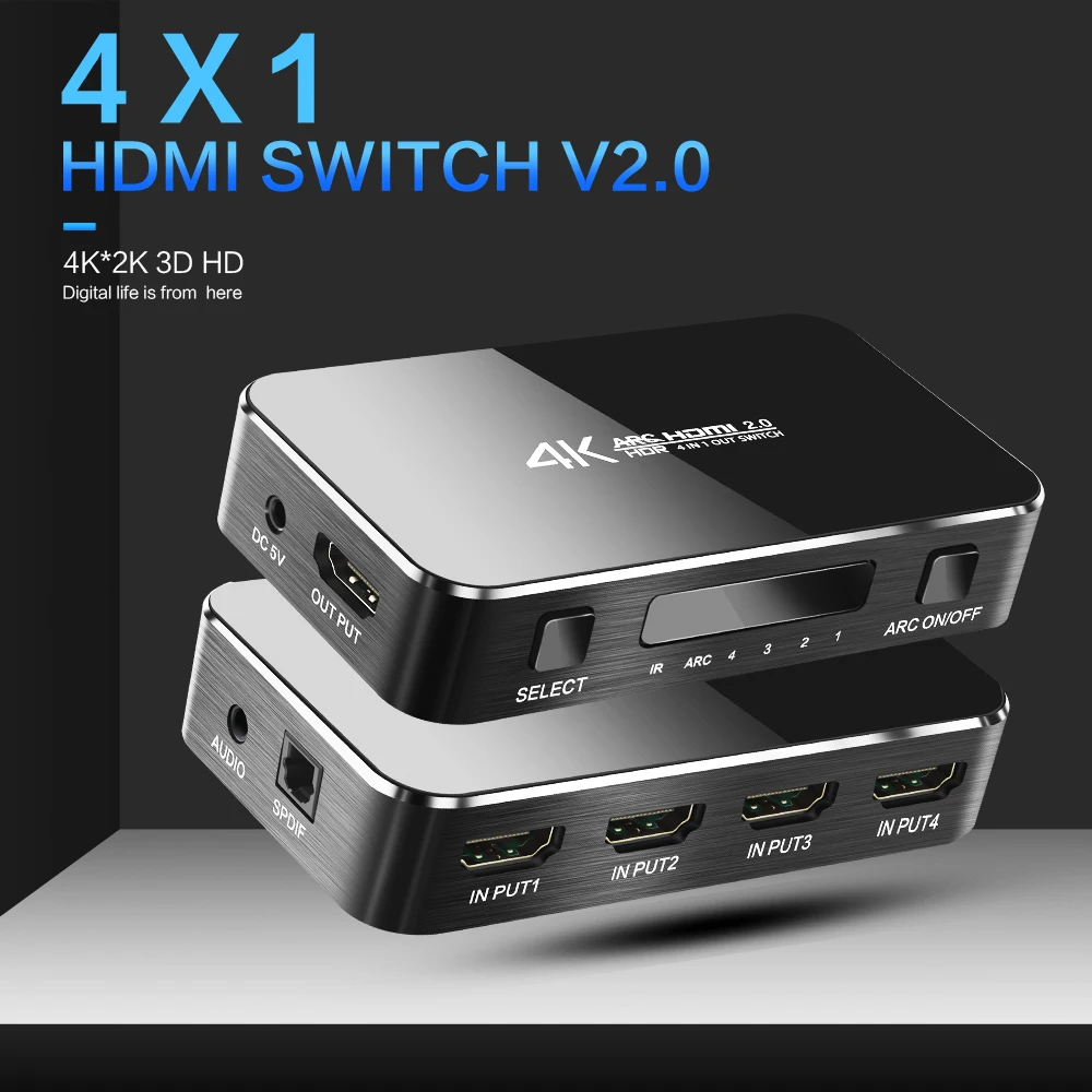 HDMI разветвитель 4 порта кабель-разветвитель HDMI коммутатор 4K 2,0 аудио экстрактор ARC& IR управление 4 входа 1 выход адаптер