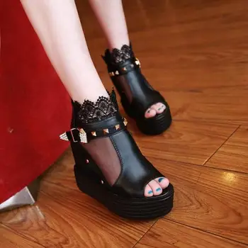 

Sandals Nice Gauze Open Toe Shoe Wedges Platform Elevator Popular women's Platform Shoes