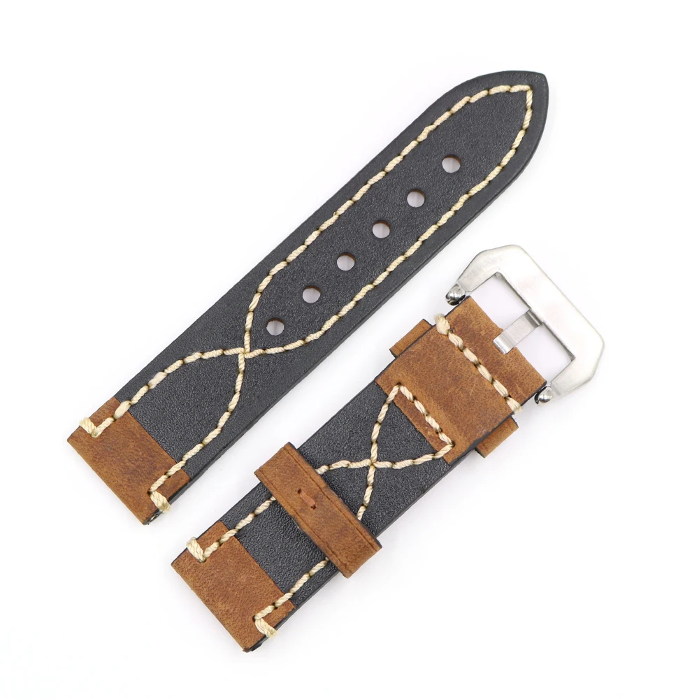 Rolamy 20 22 24 26mm Brown Thick Strap Watch Band For Tag CARRERA Omega Montblanc Panerai Daytona Submariner Tissot