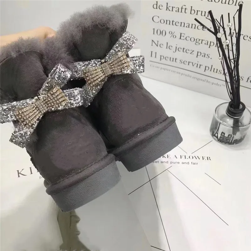 Г., обувь из натуральной шерсти женские классические зимние ботинки женские ботинки из натуральной овечьей кожи обувь наивысшего качества - Цвет: gray
