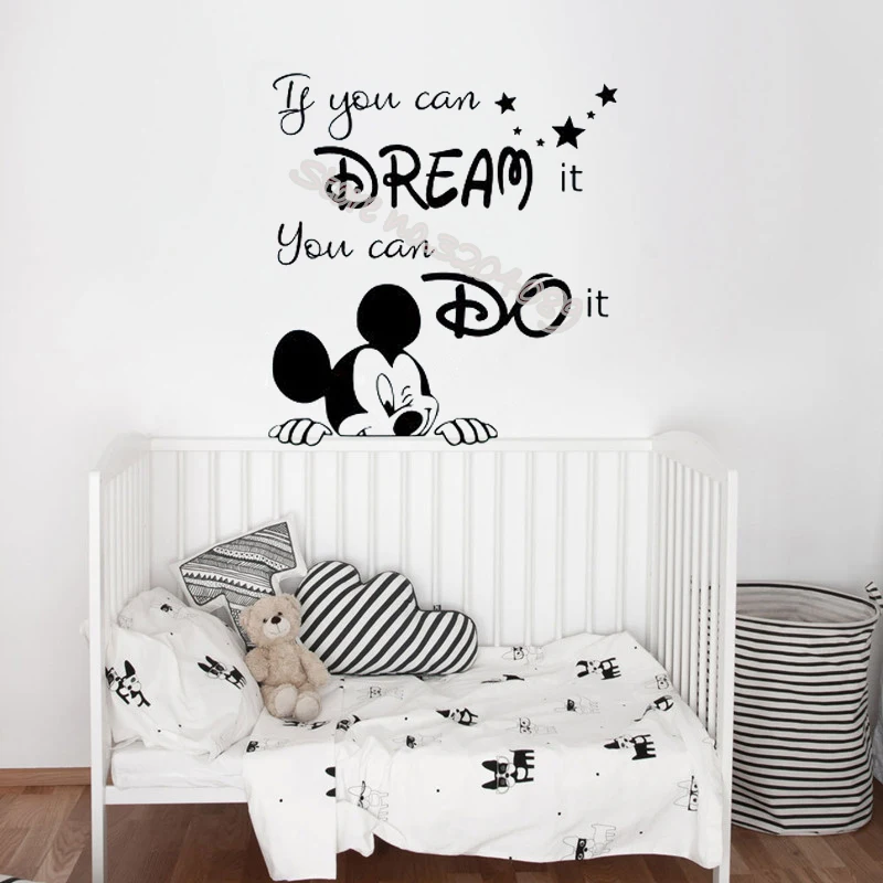 

Mickey Mouse Wall Sticker If you can Dream it You Can Do it Quote Home Decor Kids bedroom nursery Living room poster LC1103