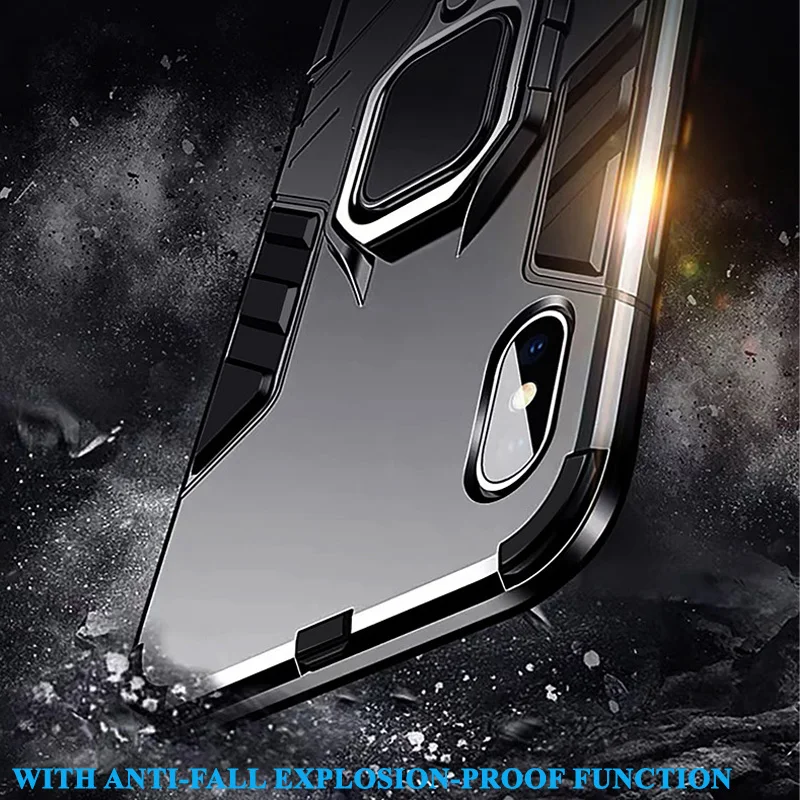 Shockproof Case For iPhone XS Max X XR 8 Plus 7 6s 6 5 5s SE Cover Case 3D Iron Man Finger Ring Armor Holder Phone Back Coque