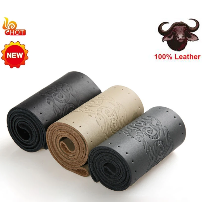 Hand Stitched Genuine Leather Car Steering Wheel Cover Braid On Steering-Wheel with Needles and Thread 38cm Diameter for Auto Hand Stitched Genuine Leather Car Steering Wheel Cover Braid On Steering-Wheel with Needles and Thread 38cm Diameter for Auto