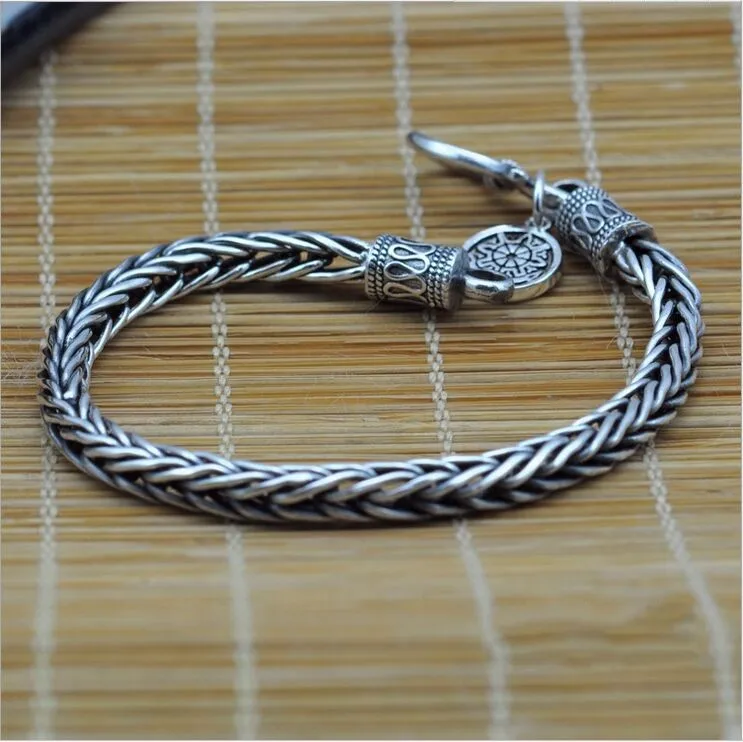 Men's Silver Bracelet 925 Sterling Silver Vintage Silver Rope Chain