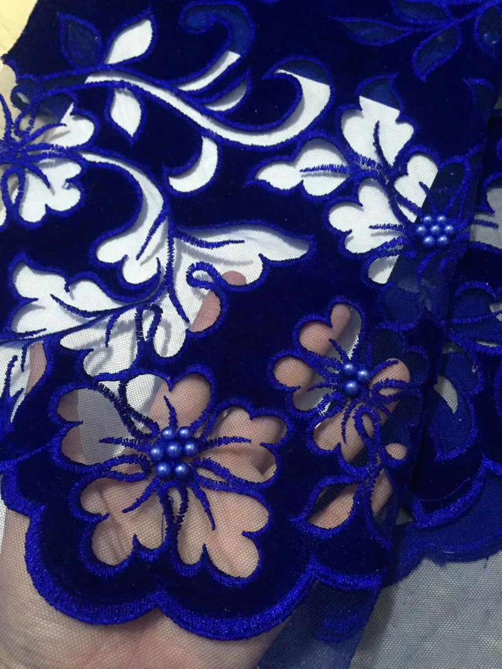 

2019 New Design Cotton Lace African Lace Fabric Blue Velvet French Net Laces Fabric With Beads High Quality Swiss Voile Lace