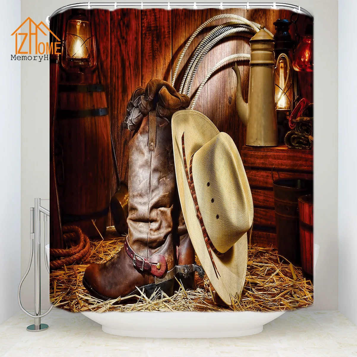 Memory Home Custom Shower Curtain American West Rodeo Cowboy Waterproof