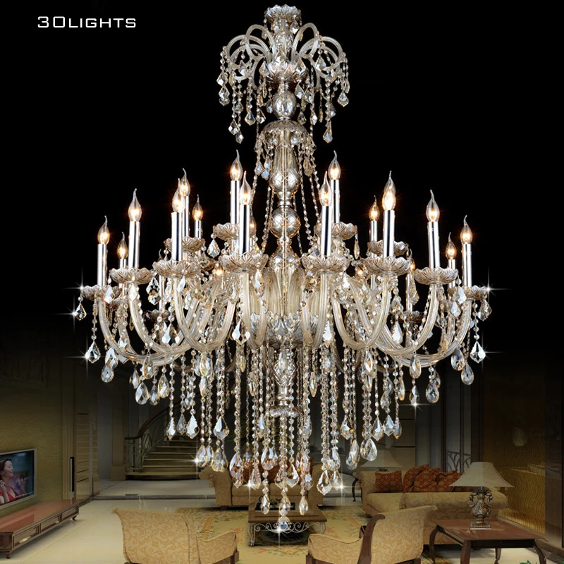 Lustres de Cristal Iluminação de Cristal Candelabro de Cristal de Luz Lustre de Cristal Luxuoso Estilo Europeu Iluminação Grandes Contemporânea Grande Hotel Cristal Centrais Candelabros Champagne Antigo Luzes e Iluminação