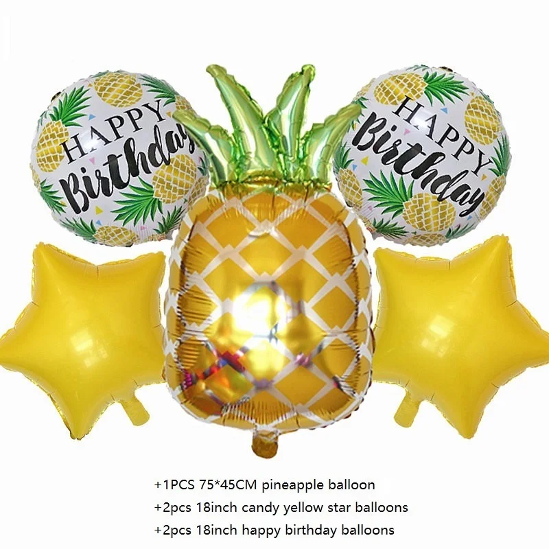 

5pcs pineapple fruit set balloons holiday party decoration green star happy birthday theme float air ball baby shower