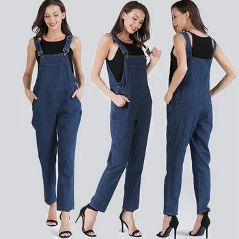 

Women Ladies Baggy Denim Jeans Bib Full Length Overall Solid Loose Causal Jumpsuit Pants