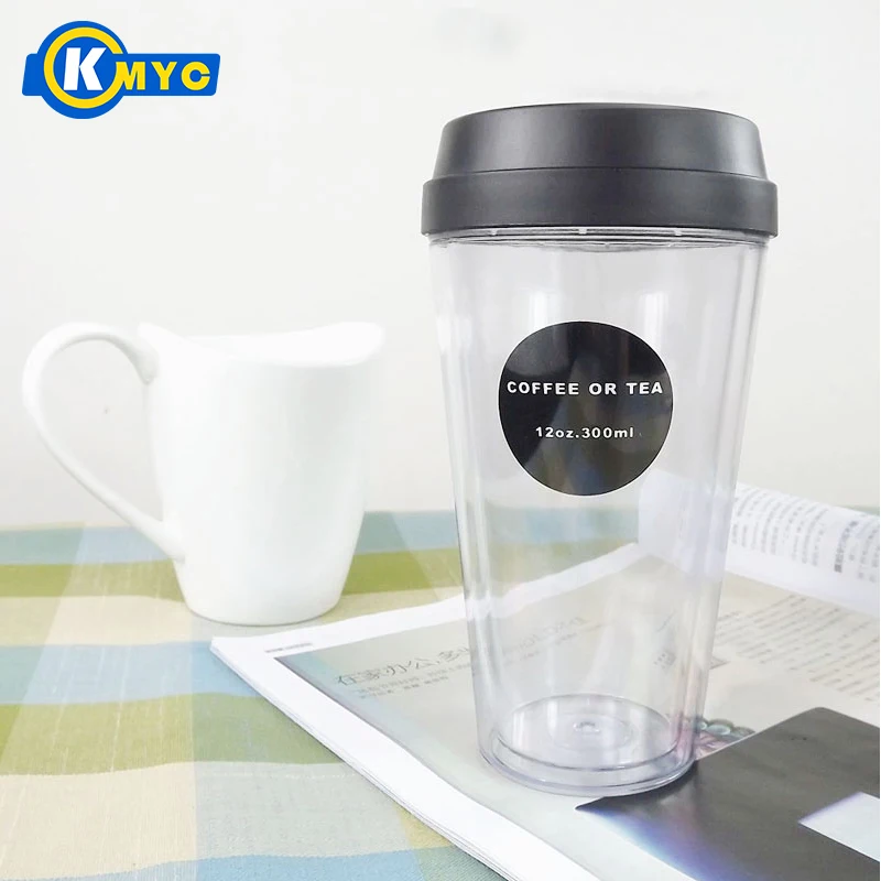 

KMYC new double layer nespresso cups plastic coffee cups brief style coffee mugs 280ml coffee mug with lid heat insulated