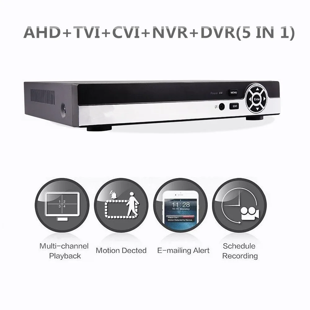 4CH Гибридный 1080N 5 в 1 AHD DVR CCTV цифровой диктофон HDMI Выход Обнаружение движения (1080 P NVR + 1080N AHD + 960 H аналоговый + TVI + ХВН)