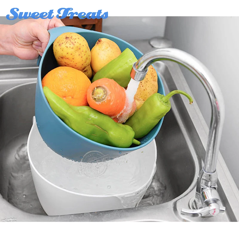 Sweettreats Plastic Water Filter Basket Bowl Fruits Vegetables Washing
