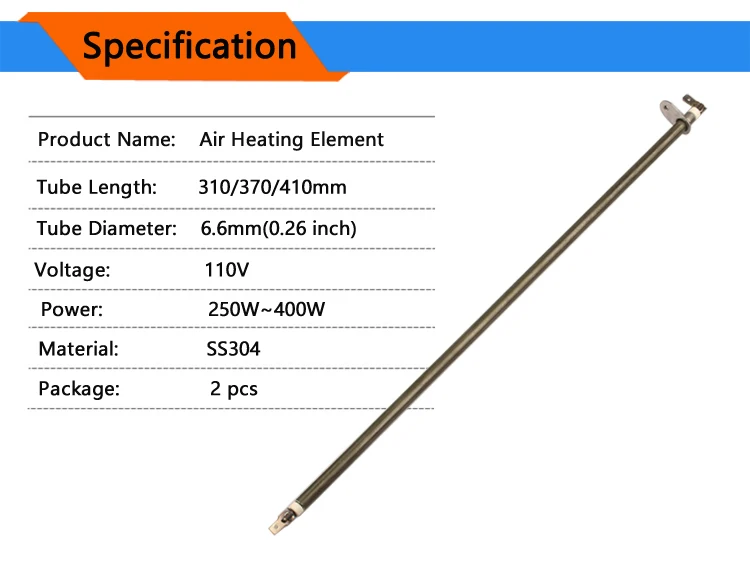 2 шт. 110 в 250-400 Вт 310 мм/370 мм/410 мм Нагревательный элемент для электрической печи электрическая тепловая трубка с металлическим листом отжигом