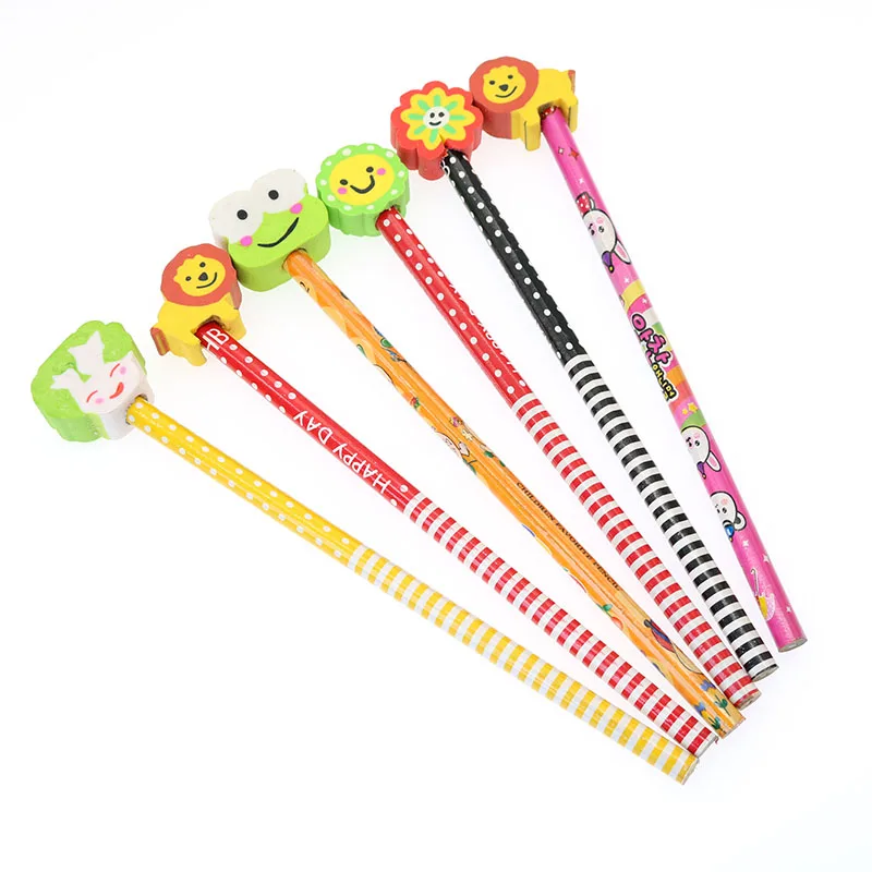 2pc Creative Cartoon Animal Wood Pencil Eraser Pencil New Standard Child Student Learning Stationery School Office Supplies 3