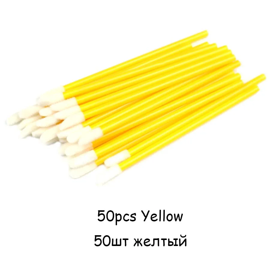 50pcs Yellow Одноразовые кисточки для губ кисти 50 шт. щетка для очистки ресниц Инструменты для удаления макияжа губная помада губная палочка-аппликатор для блеска инструмент кисть для губ - Цвет: 50pcs Yellow