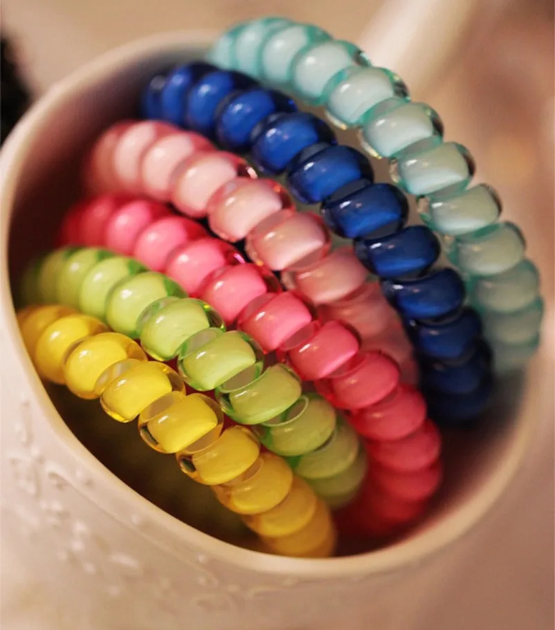 Hair Accessories Candy colored telephone line hair ring hair rope spring rubber band 5pcs/lot