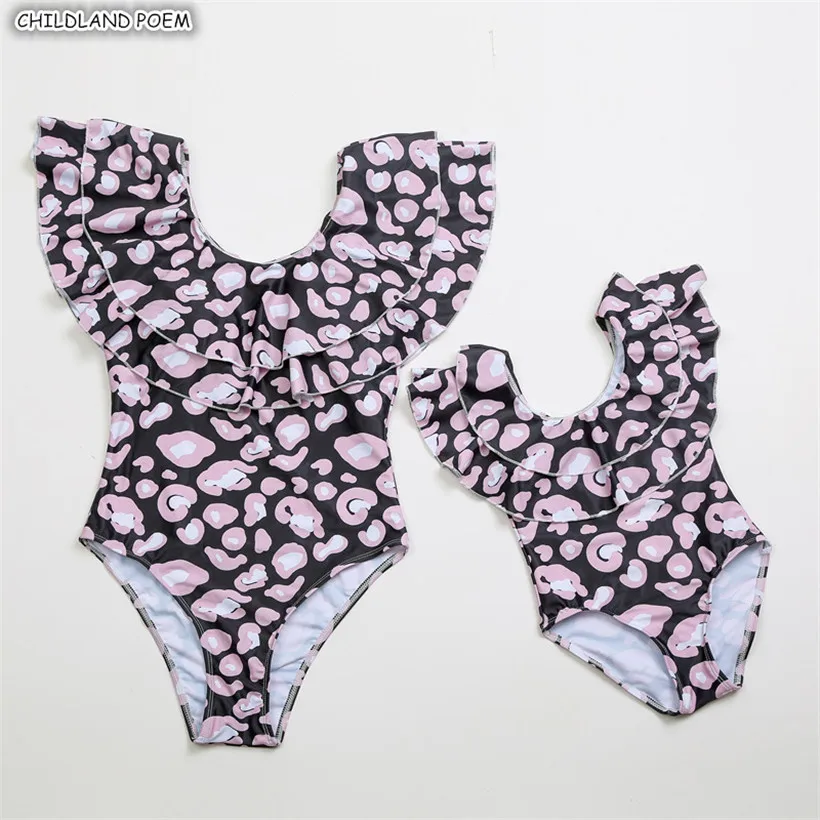 

Mother Daughter Swimsuit Leopard Ruffle Family Matching Swimwear Mommy And Me Clothes Family Look Mom And Daughter Bathing Suit