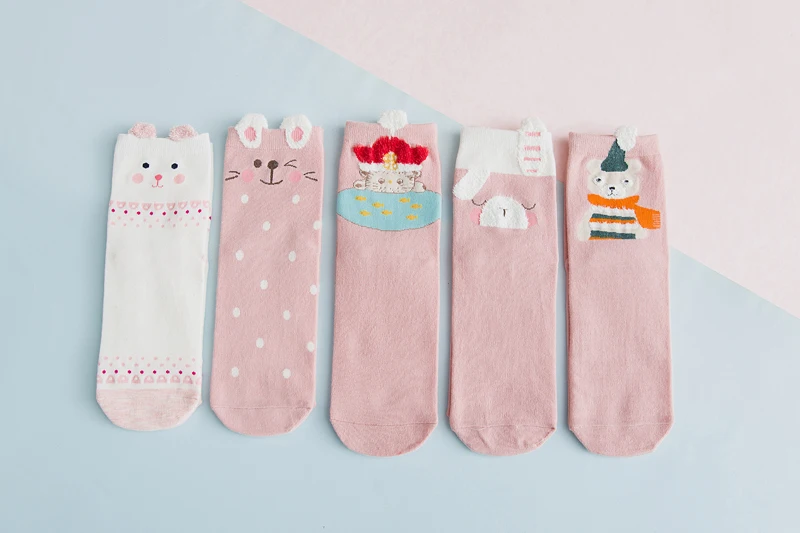 5 пар/лот, хлопковые женские,, модные, осенне-зимние, в японском стиле, стерео, с рисунками животных, забавные, кошачьи, повседневные носки