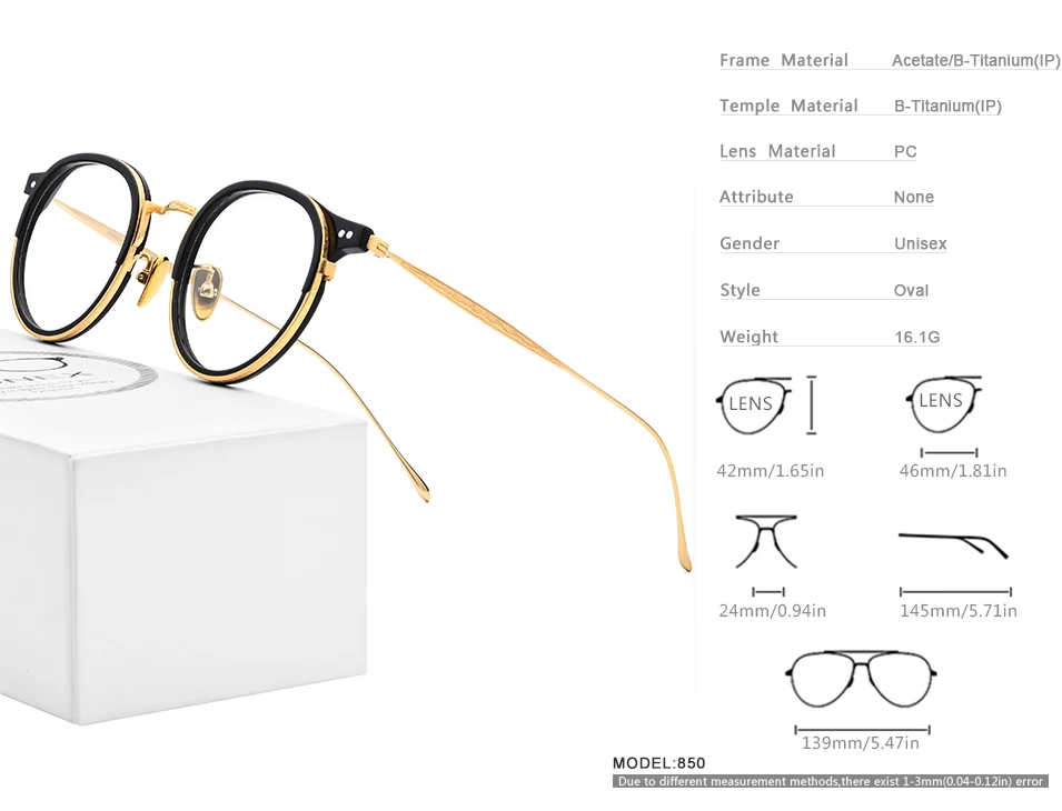 Ацетат B титановая оправа для очков, мужские новые винтажные круглые очки по рецепту, женские ретро очки для близорукости 850