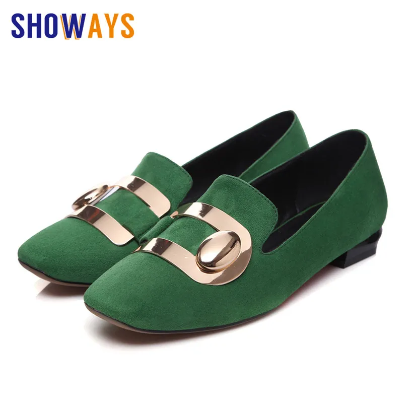 

2019 British Women Loafers Black Flock Faux Suede Square Toe Metal Buckle Flats Fashion Casual Office Ladies Slip-on Dress Shoes