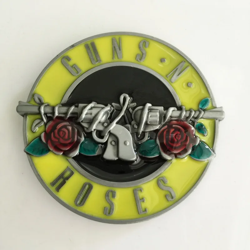 Retail Western Round Double Gun Roses Belt Buckle With Metal Cowgirl