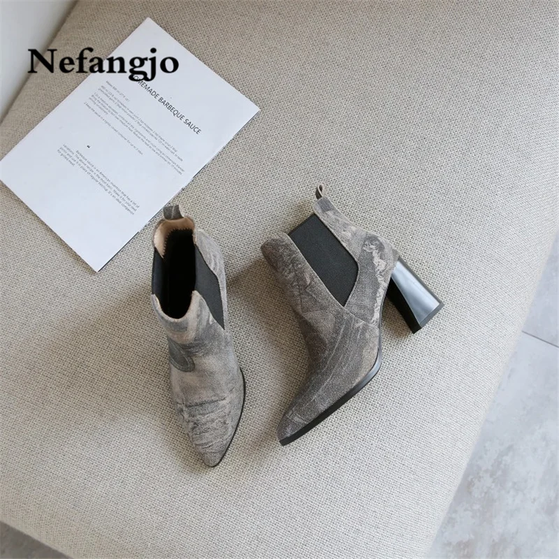 Nefangjo À Talons Chelsea En Fers Chaussures Automne Et Hauts Pointu 2018 Hiver Nouveau noir Cheval Beige Épais Cuir Spécial Bottes rPw5r6x