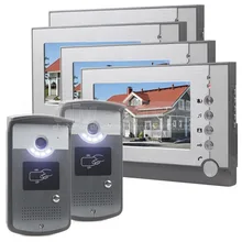 DIYSECUR 7 pulgadas de Video Teléfono de La Puerta RFID Desbloqueo LED de Visión Nocturna Sistema de Intercomunicación 4 Monitor de Seguridad Para El Hogar Cámara de 2