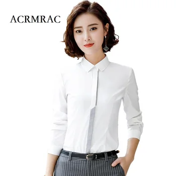 

ACRMRAC Women shirt Slim Autumn And Winter white stripe Stitching Long sleeve OL Formal Business Shirts Women
