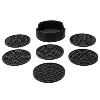 

Realand 6pcs/set Silicone Drink Coasters with Holder for Coffee Mug Cup Glass Antislip Table Placement Dishwasher Safe Pad