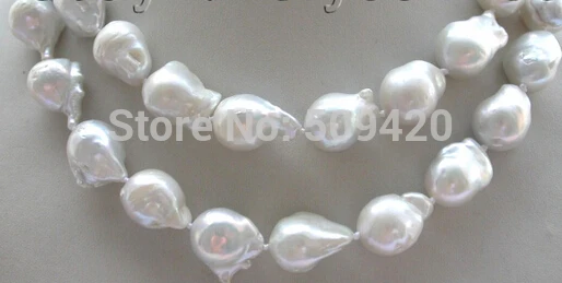 

W&O656 >>32" Natural 14mm White Reborn Keshi Pearl Necklace 14k