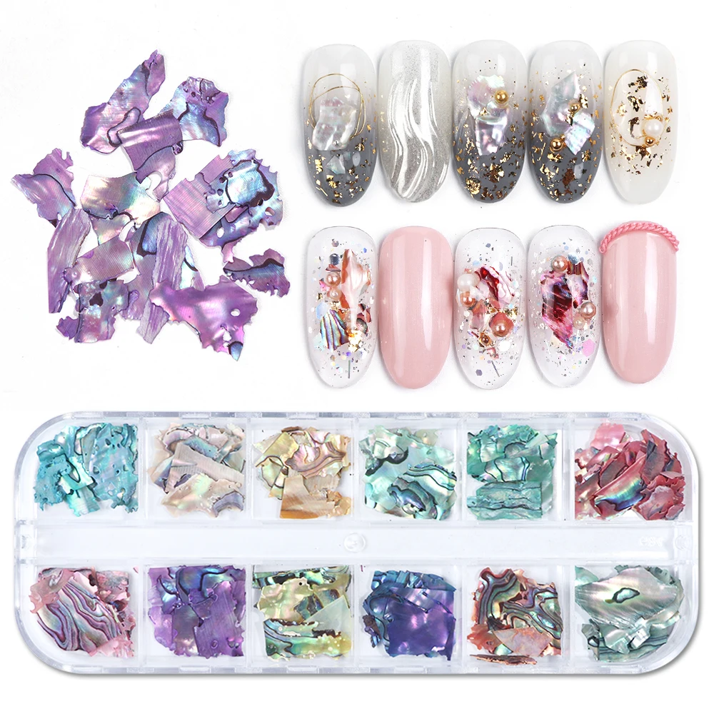 

1 Box 3D Abalone Shell Irregular Nail Art Decorations UV Gel Flake Slider Nails Shimmer Pearl Jewelry Tips Manicure Polish LAB03