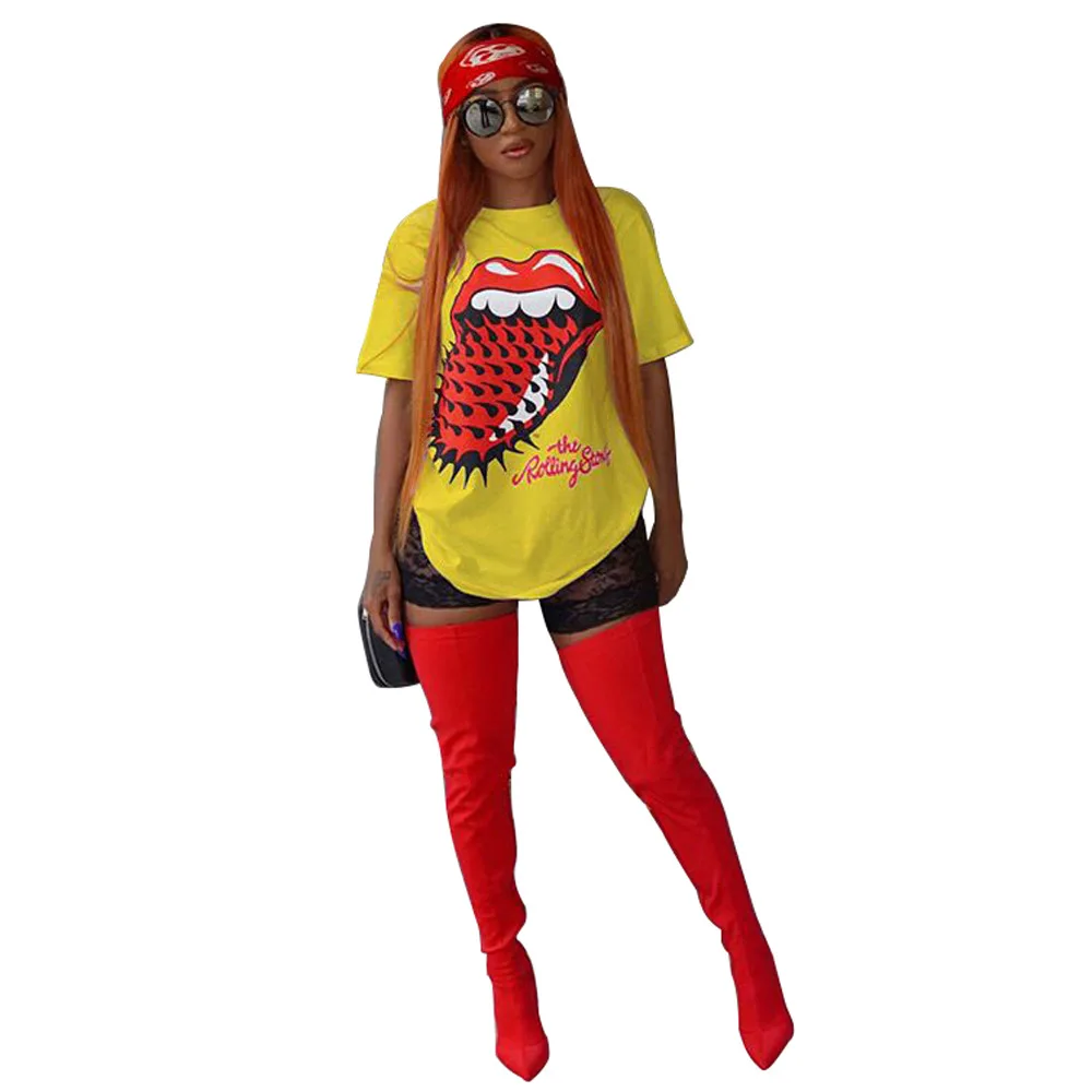 

2018 Fashion Funny Red Mouth Printed Women Tops Summer Style T Shirt Women Short Sleeve O Neck Tee Shirts S- XXL XXXL