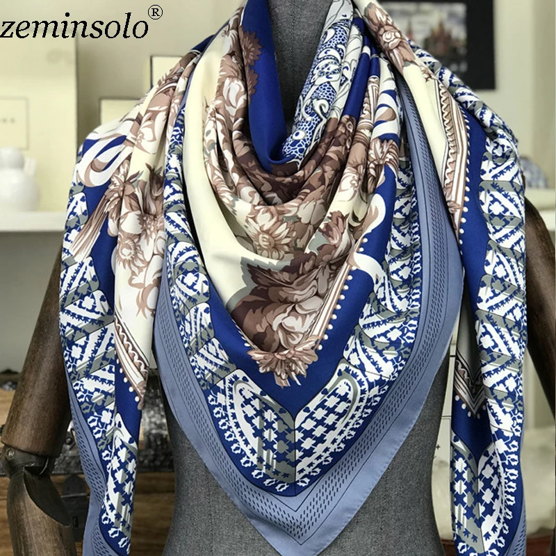 Шейный шарф, шаль для женщин, цветочный принт, бандана, твил, шелковые шарфы, квадратный платок, фулярды, женский шарф, хиджаб, палантин, 130*130 см