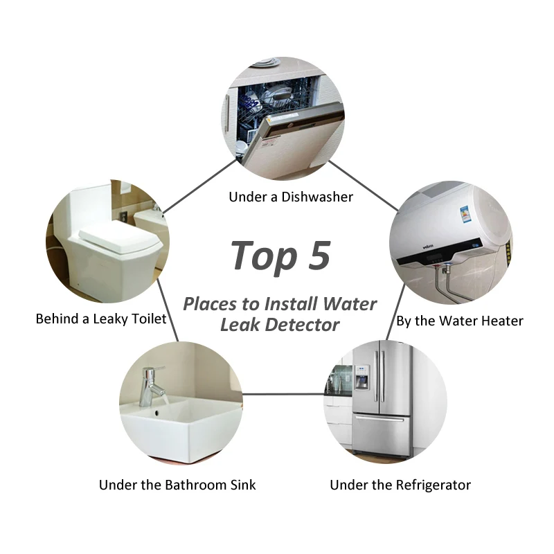 Sistema de Alarme do Detector de Vazamento de Água para a Segurança Detecção do Transbordamento do Escapamento de Água Segurança em Casa com 2 Hidaka Casa 2 Pces Dn15 Alter Wld-806 em com 9 Sensor e detector