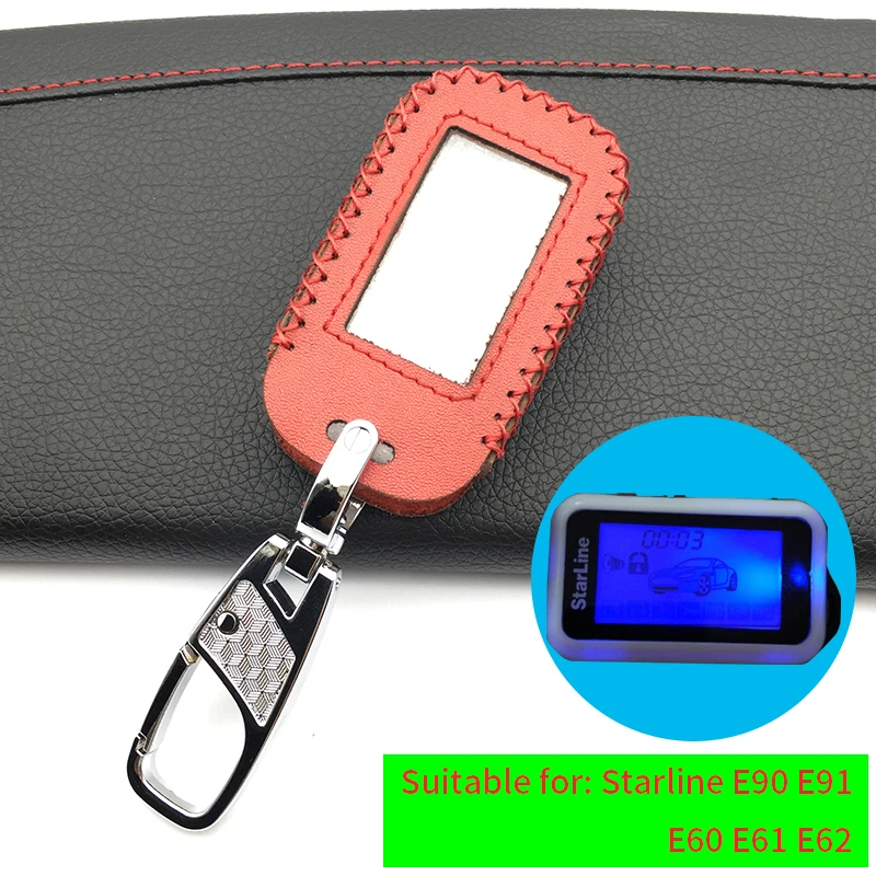 

E90 / E60 Leather Tamarack Cover for Russian 2 way car alarm system E90 E91 E60 E61 E62 LCD Starline Remote Control Key Chain