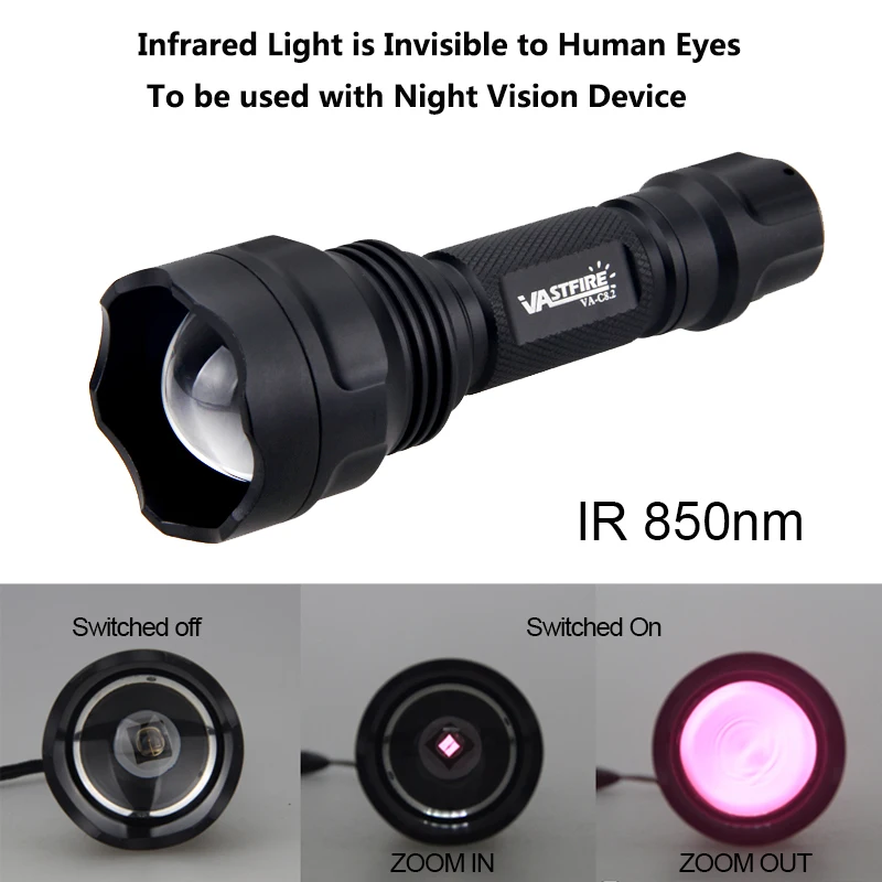 C8 Zoomable IR 850NM Night Vision Hunting flashlight Infrared LED 18650