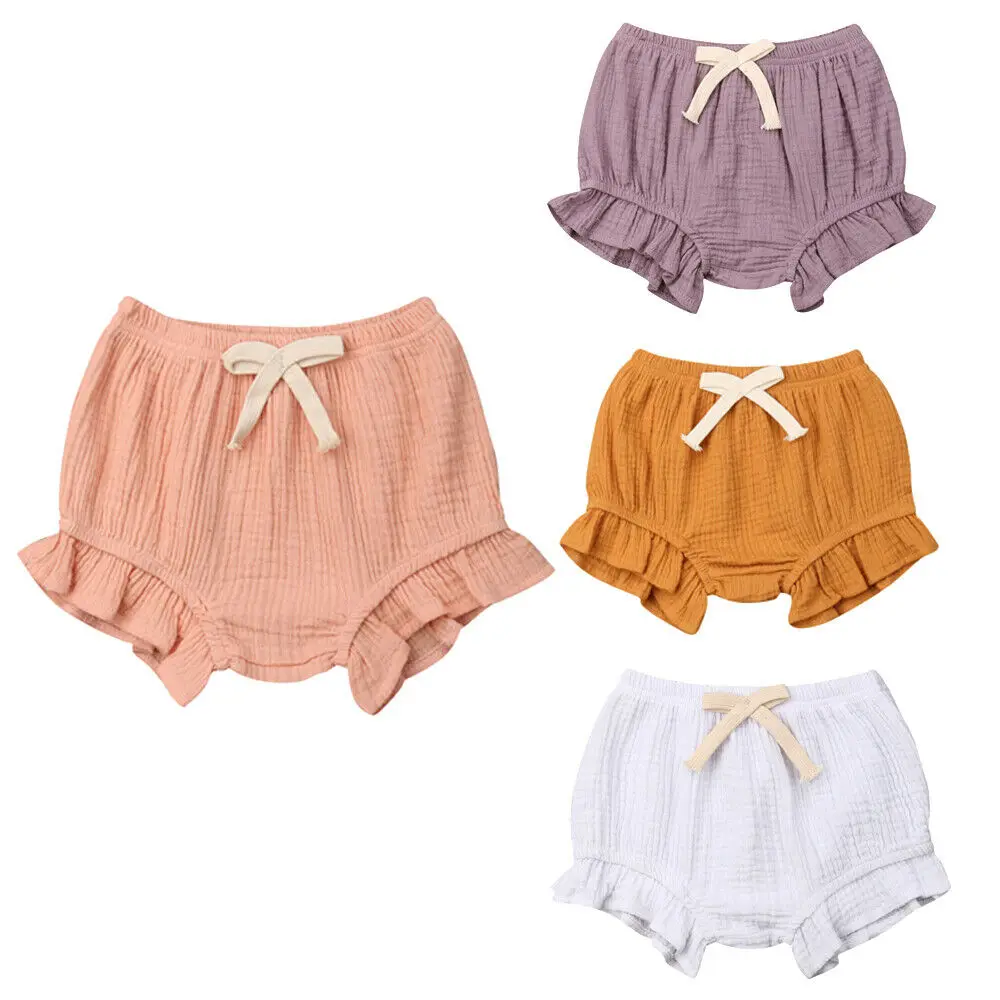 Infant Baby Girl Cotton Solid Color Ruffle PP Shorts Nappy Diaper Covers Bloomers Summer Clothes