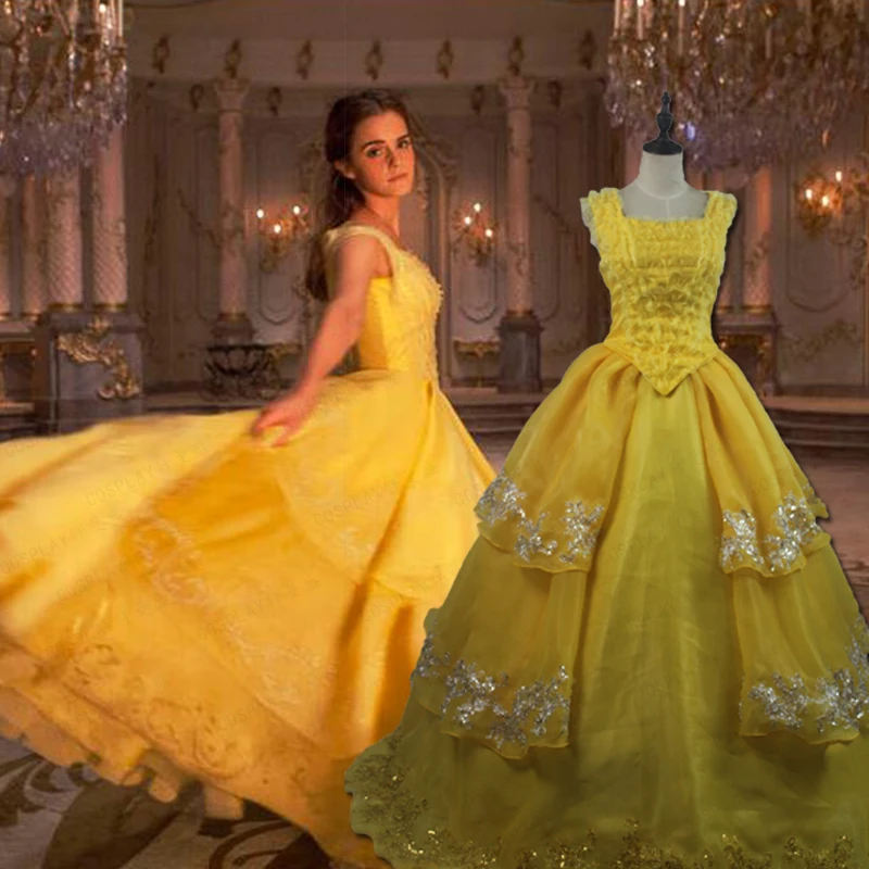 High Quality Beauty and the Beast dress Belle cosplay costume yellow dress belle costume dress High Quality Beauty and the Beast dress Belle cosplay costume yellow dress belle costume dress