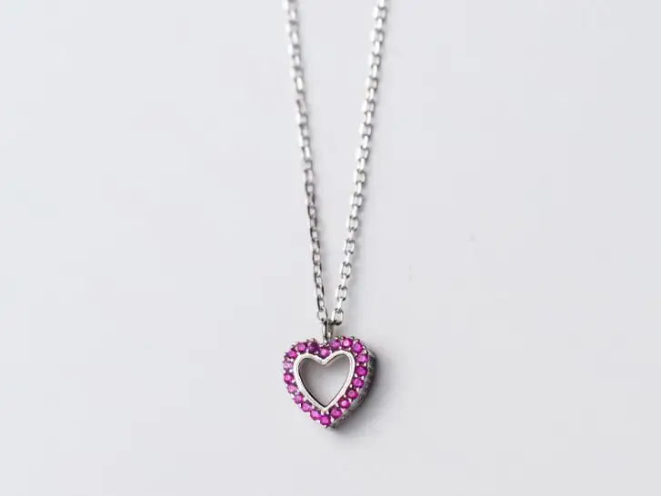 1pc Authentic 100% REAL. 925 Sterling Silver FINE Jewelry Red/ White Zirconia Open Love Heart Pendant Necklace GTLx1725 | Украшения и